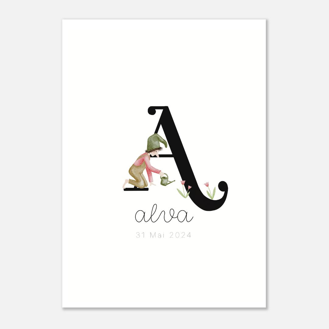 Geburtsposter mit Zwergenbuchstabe