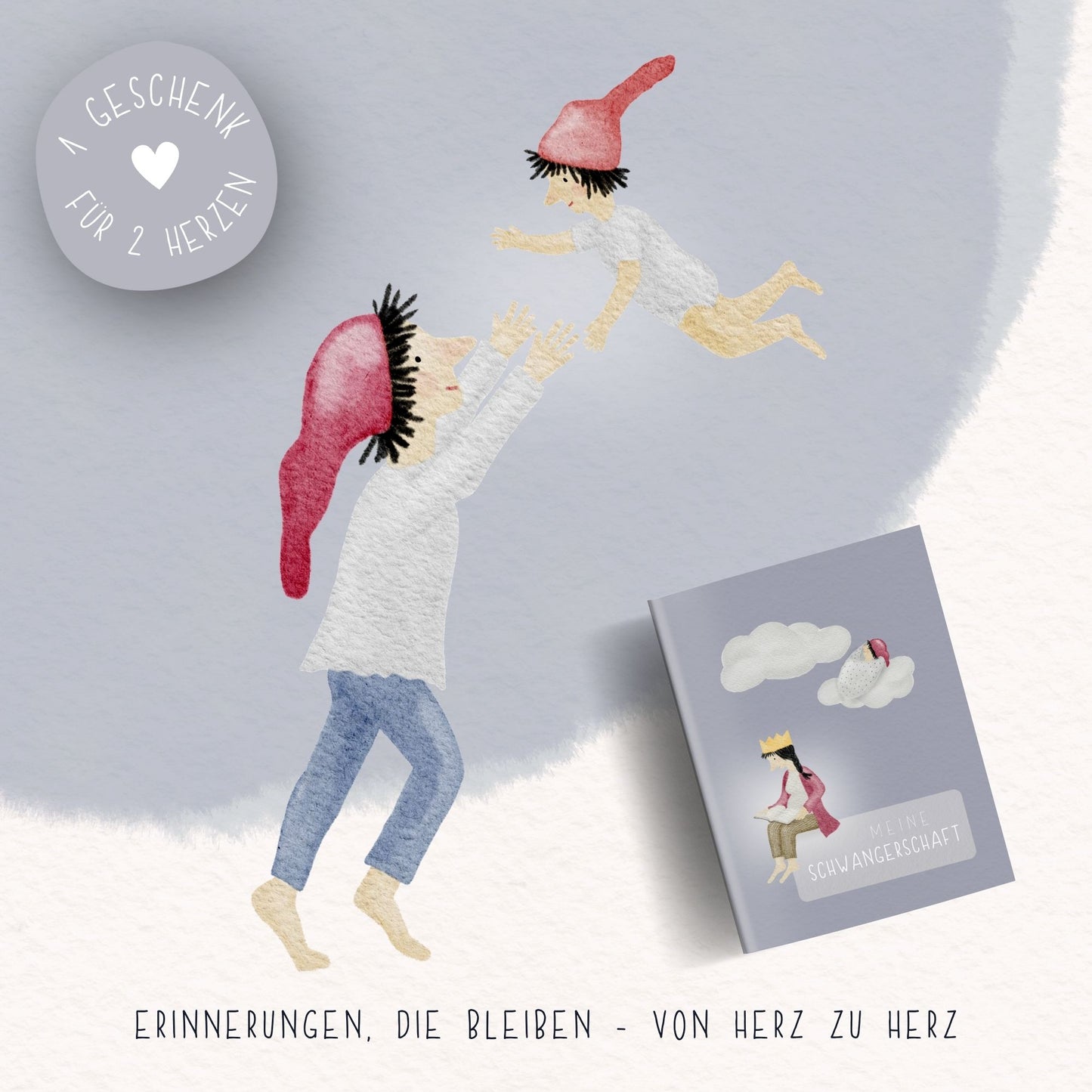 Handillustriertes Schwangerschaftstagebuch – Aquarell Schwangerschaftsjournal für Mamas als Geschenk zur Schwangerschaft und für Babybauch-Erinnerungen