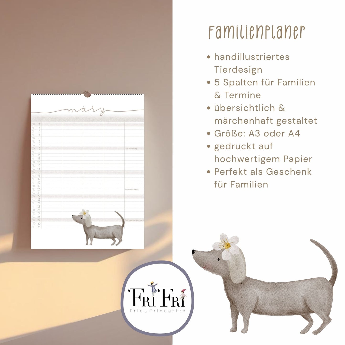 Familienplaner 2026 "Waldtiere" - Handillustrierter Wandkalender für die ganze Familie mit 5 Spalten