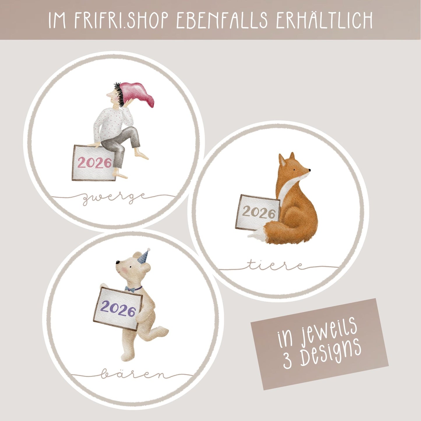 Wandplaner 2026 Lieblingstiere A3/A4 | Handillustrierter Aquarell Kalender | Ruhiges Kinderzimmer Design | Geschenk Familie