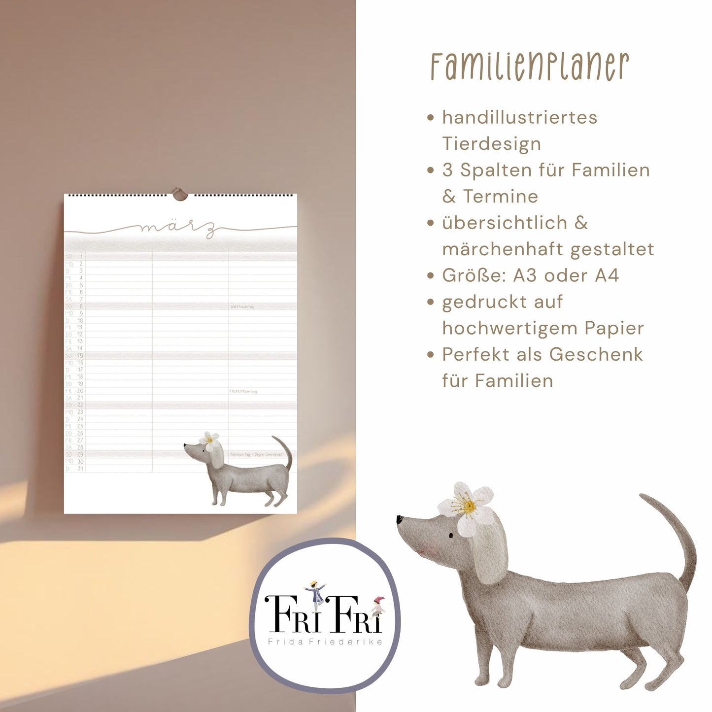 Familienplaner 2026 "Waldtiere" - Handillustrierter Wandkalender für die ganze Familie mit 3 Spalten