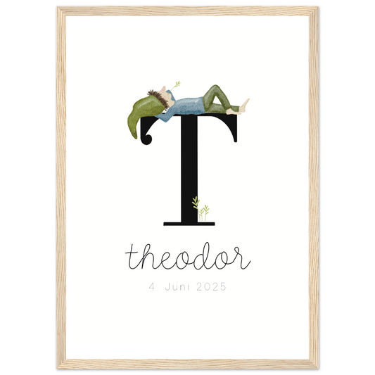 gerahmtes Geburtsposter mit Zwergenbuchstabe (personalisierbar)