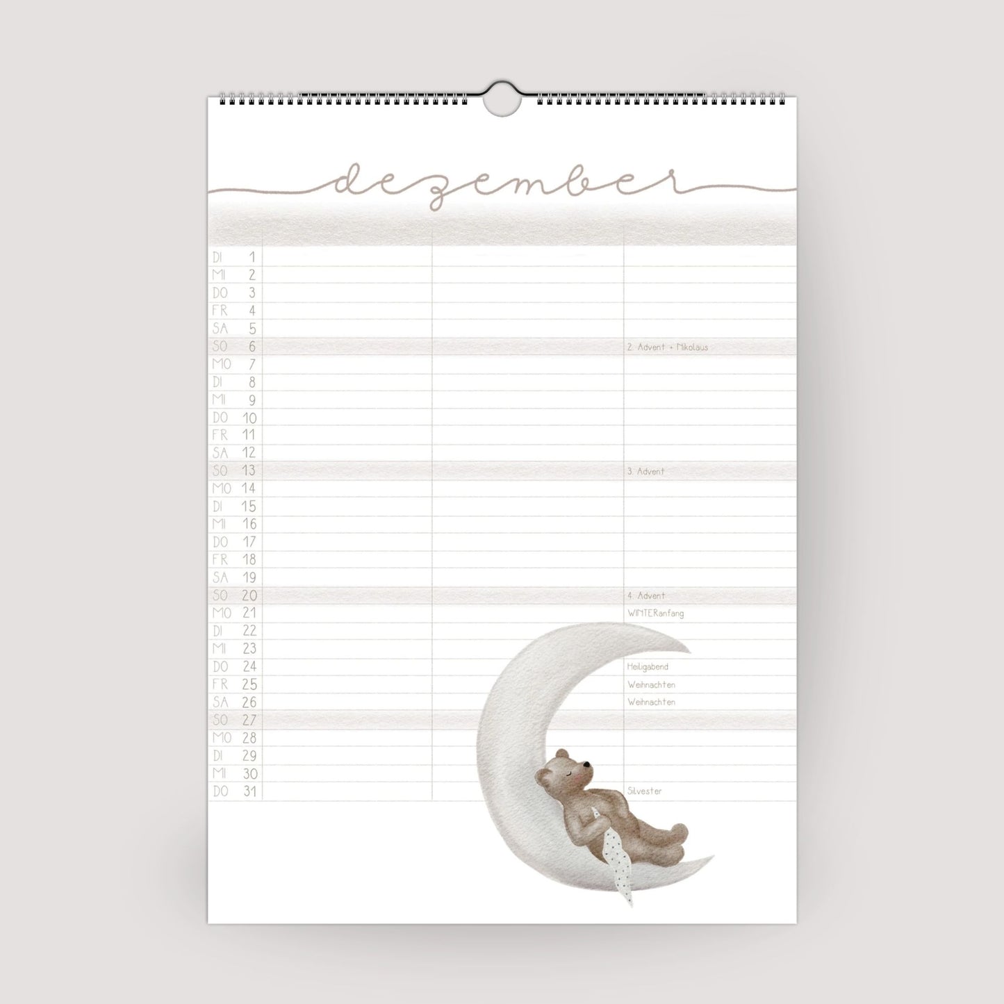 Lustiger Bären Familienplaner 2026 -  Wandkalender für die ganze Familie mit 3 Spalten, Geschenkidee