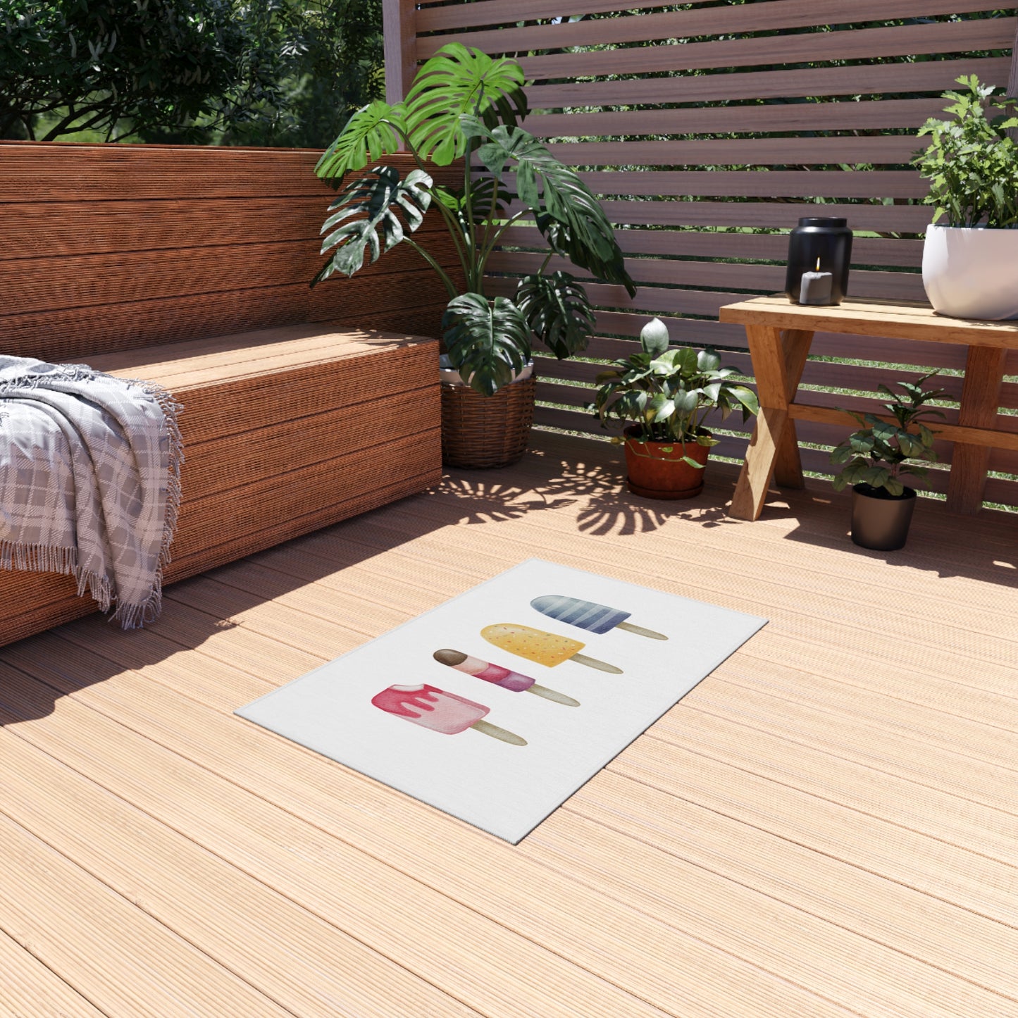 Outdoor Teppich "Eis am Stiel", weiß
