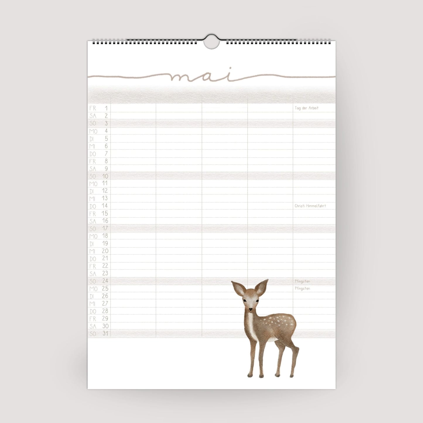 Familienplaner 2026 "Waldtiere" - Handillustrierter Wandkalender für die ganze Familie mit 5 Spalten