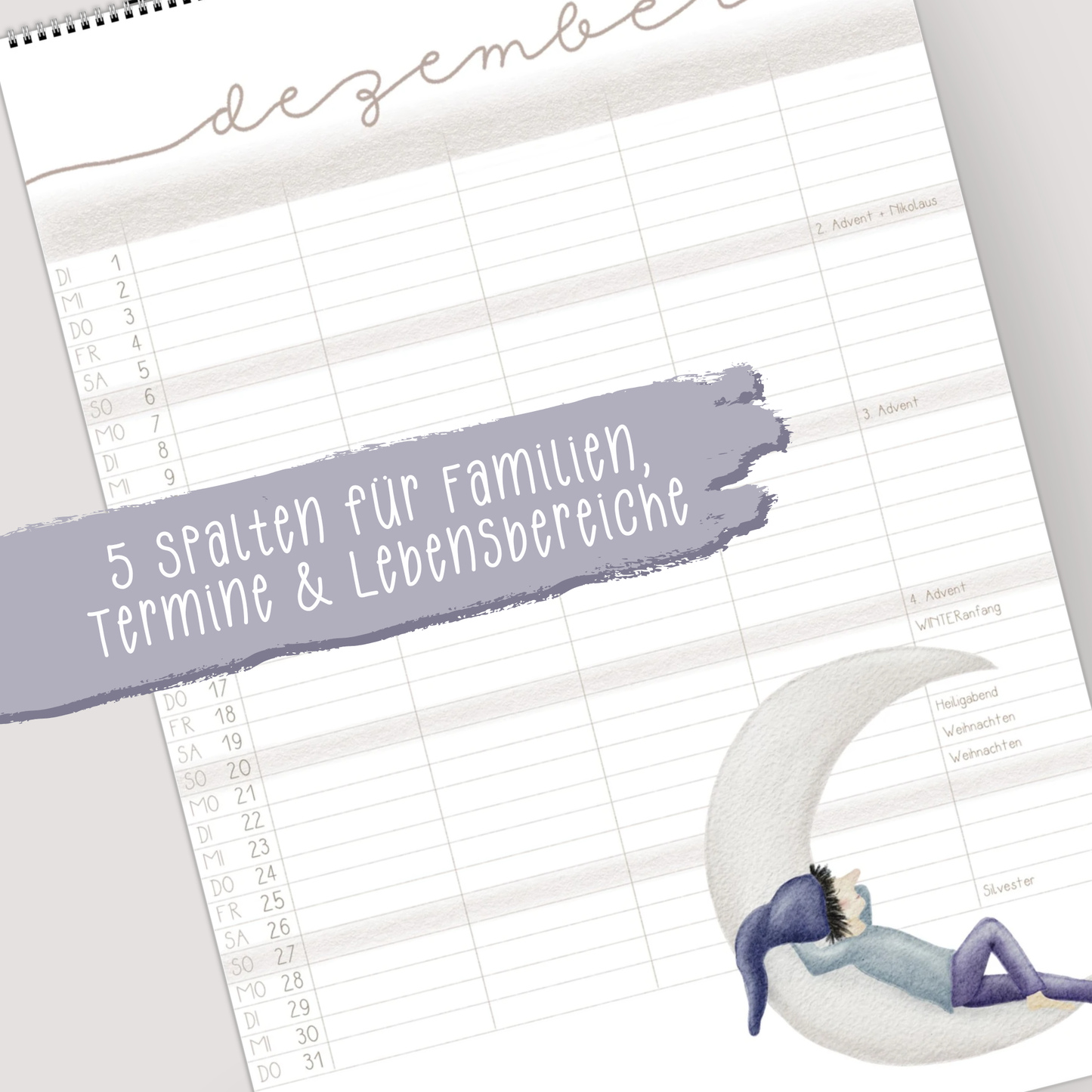 Familienplaner 2026 Wandkalender - Kalender für die Familie mit 5 Spalten | Design Zwerge