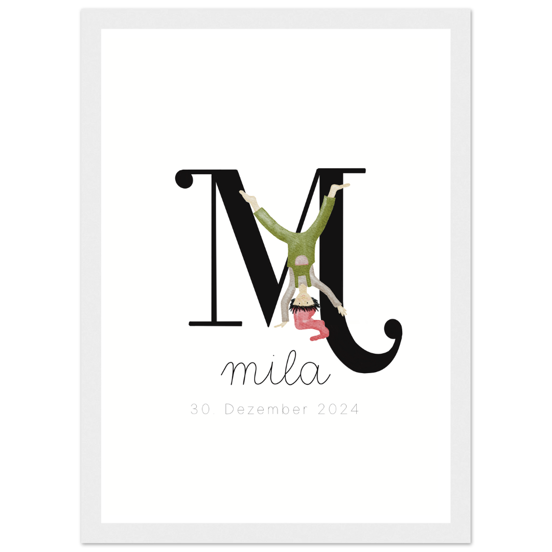 gerahmtes Geburtsposter mit Zwergenbuchstabe (personalisierbar)