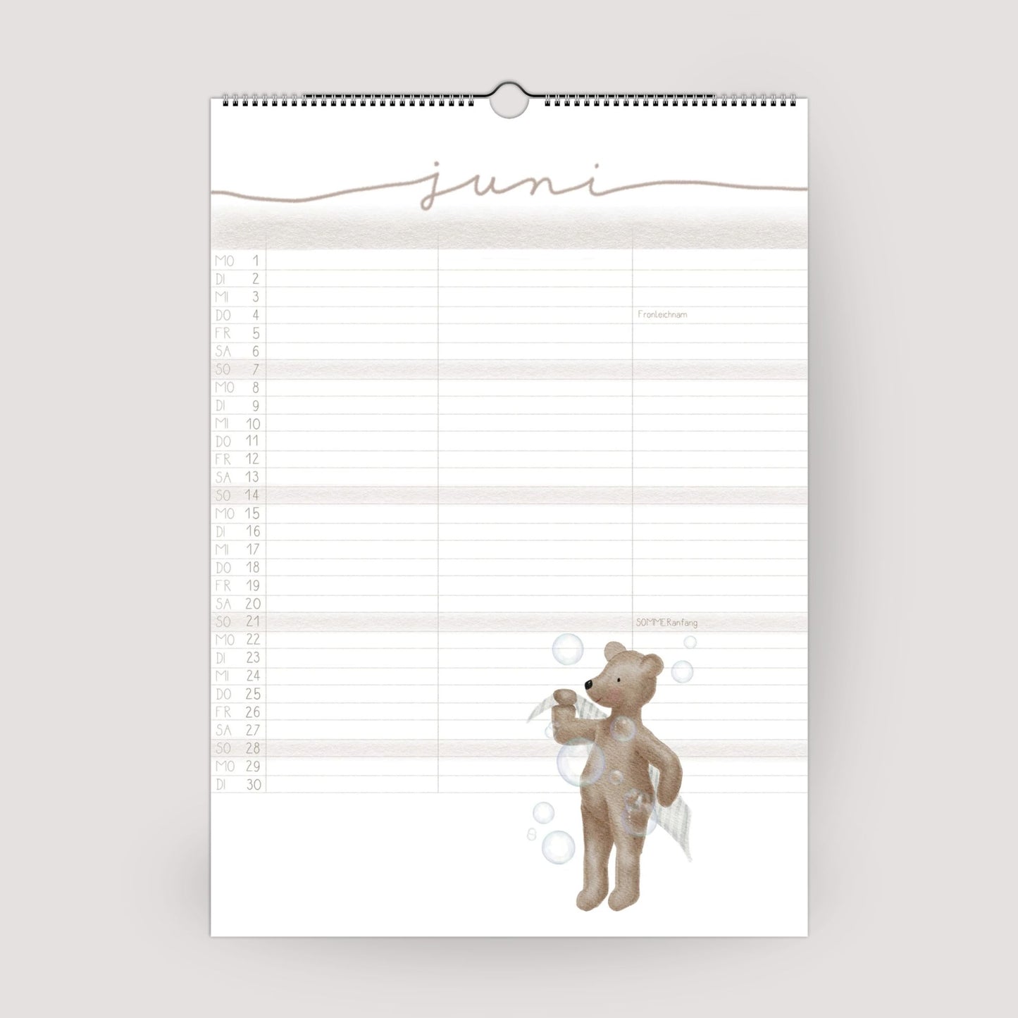 Lustiger Bären Familienplaner 2026 -  Wandkalender für die ganze Familie mit 3 Spalten, Geschenkidee