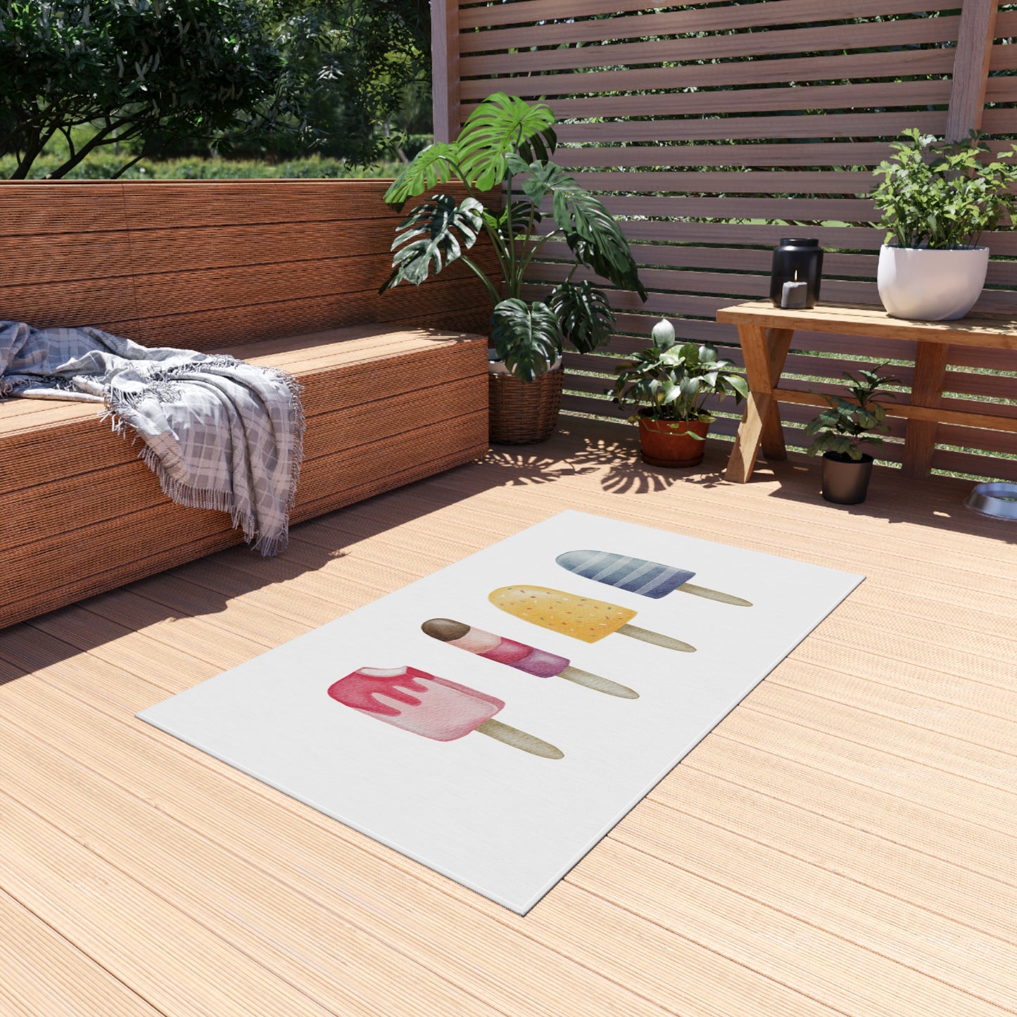 Outdoor Teppich "Eis am Stiel", weiß