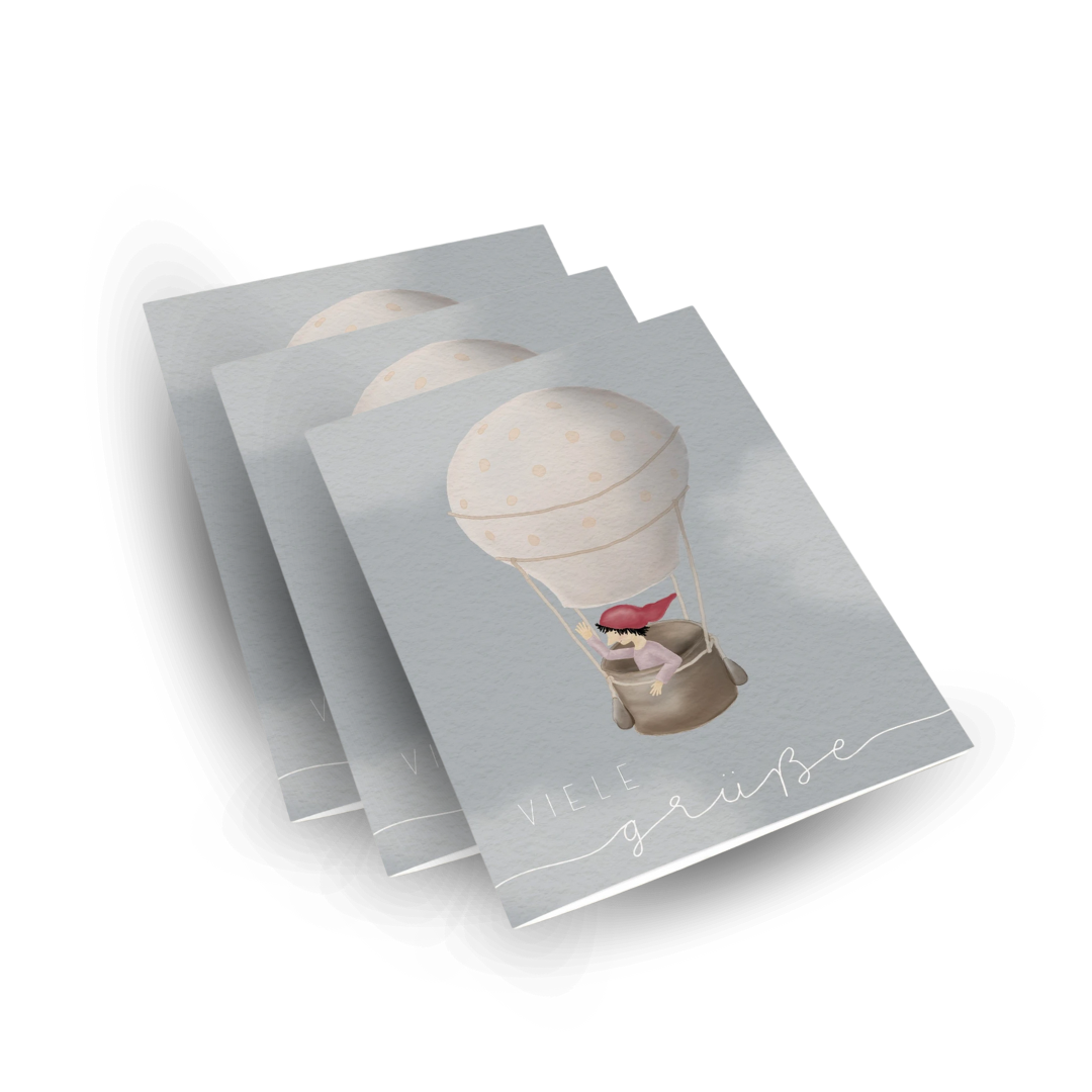 Grußkarten-Set "Zwerg auf Ballonfahrt" (10 Stück)
