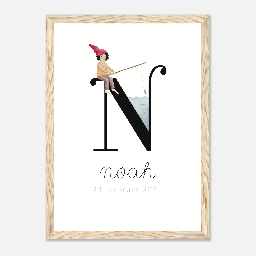 gerahmtes Geburtsposter mit Zwergenbuchstabe (personalisierbar)