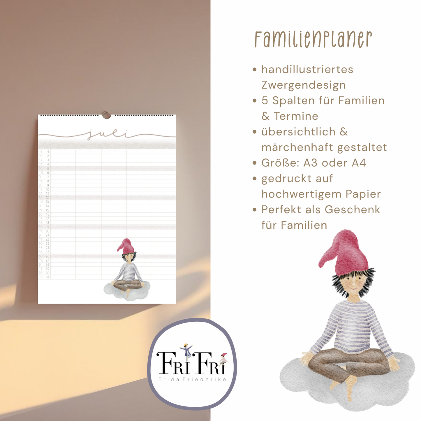 Familienplaner 2026 Wandkalender - Kalender für die Familie mit 5 Spalten | Design Zwerge