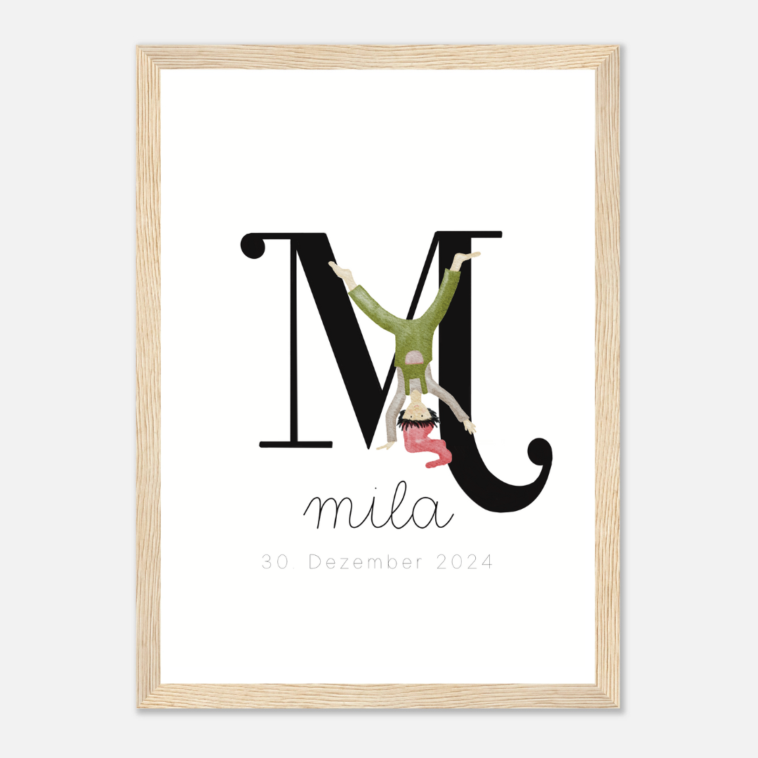 gerahmtes Geburtsposter mit Zwergenbuchstabe (personalisierbar)