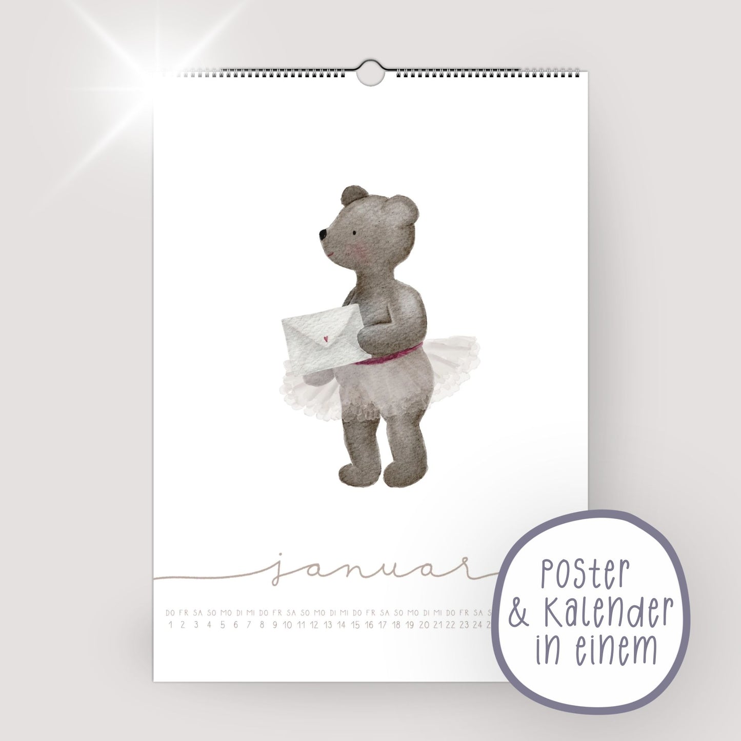 Bären Posterkalender 2026 A4/A3 | Humorvoller Wandkalender | Handillustriert | Geschenkidee | Nachhaltig | Wiederverwendbar