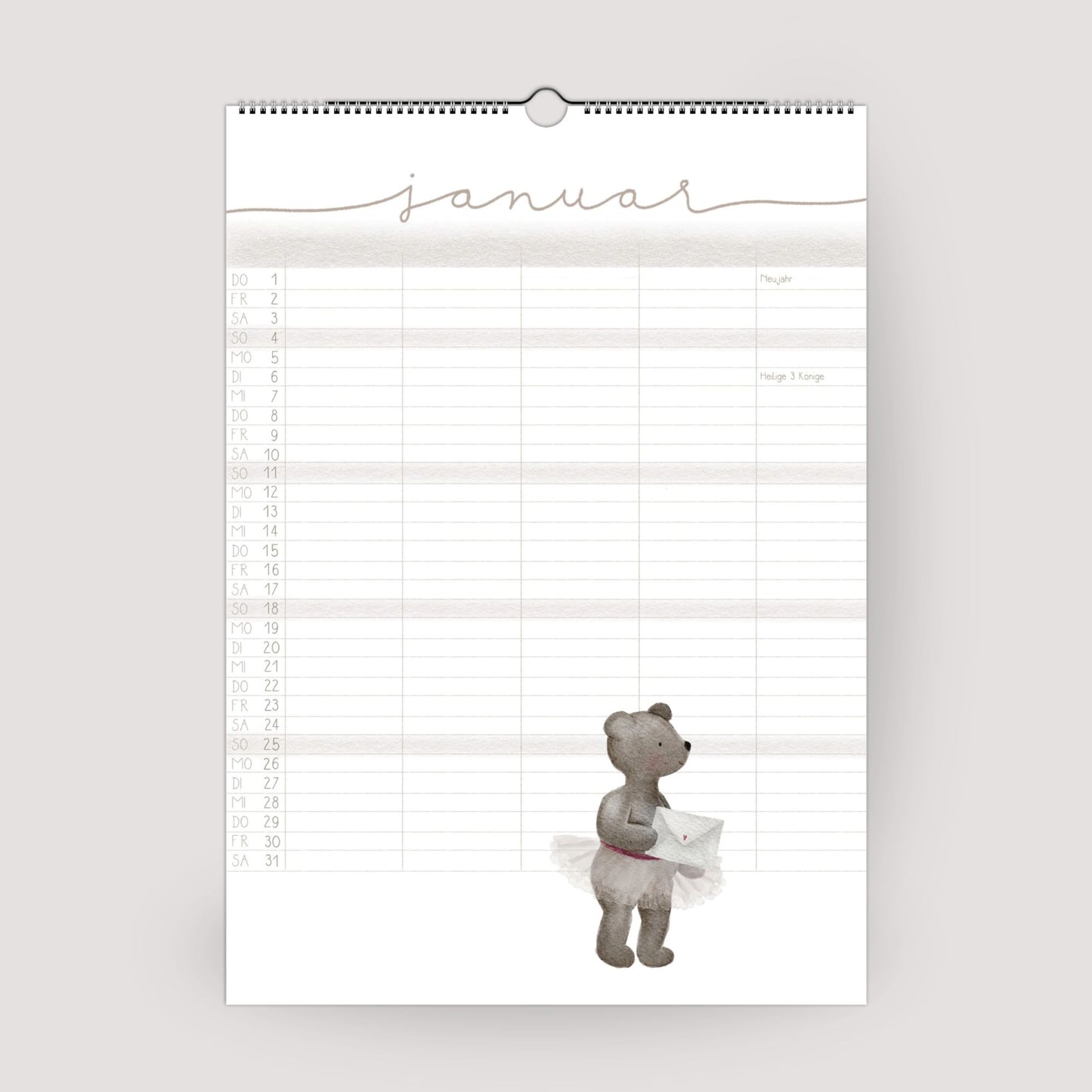 Lustiger Bären Familienplaner 2026 -  Wandkalender für die ganze Familie mit 5 Spalten, Geschenkidee