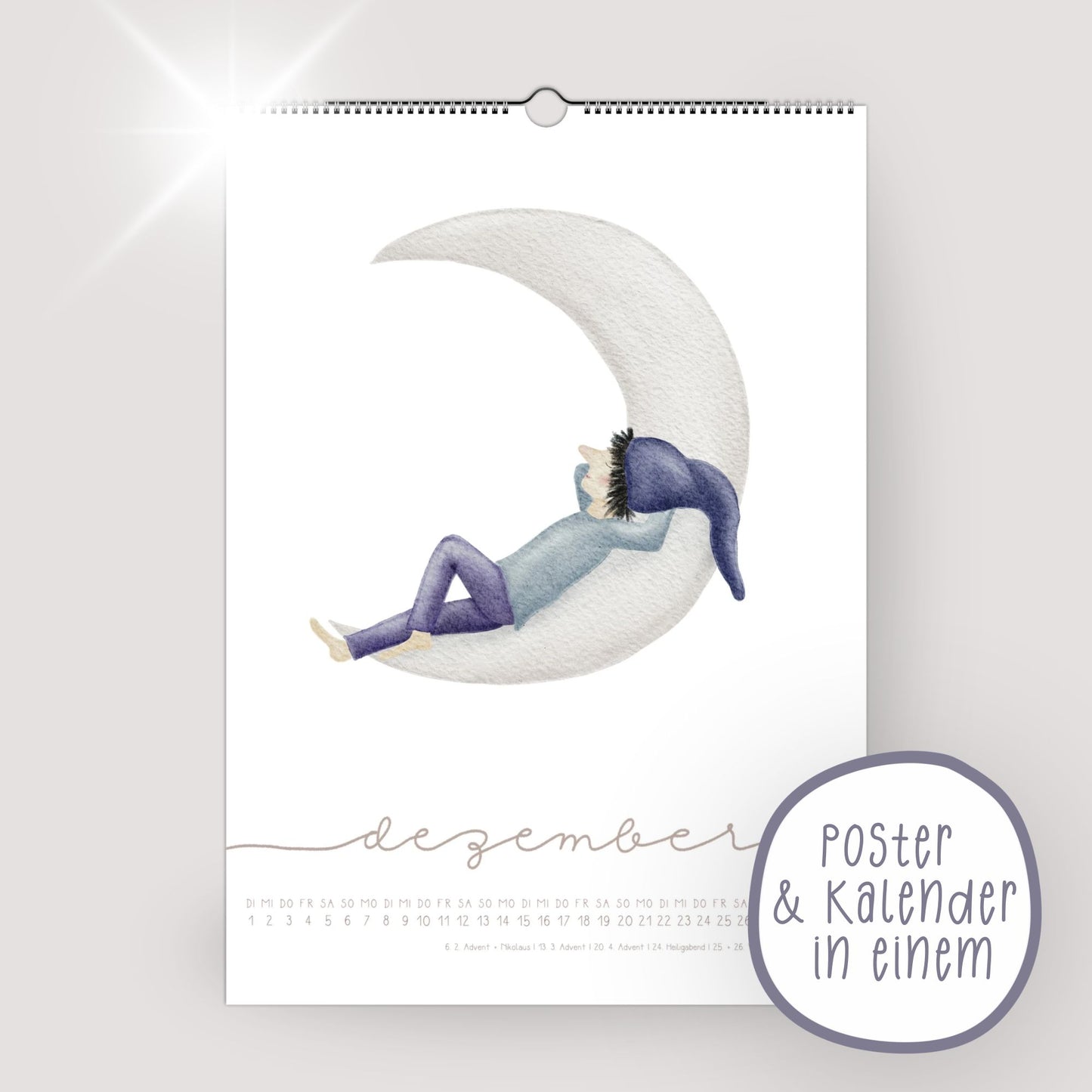 Posterkalender 2026 Zwerge – Handillustrierter Wandkalender A3/A4 | Magischer Kalender & Geschenkidee für Familie, Kinderzimmer und Küche