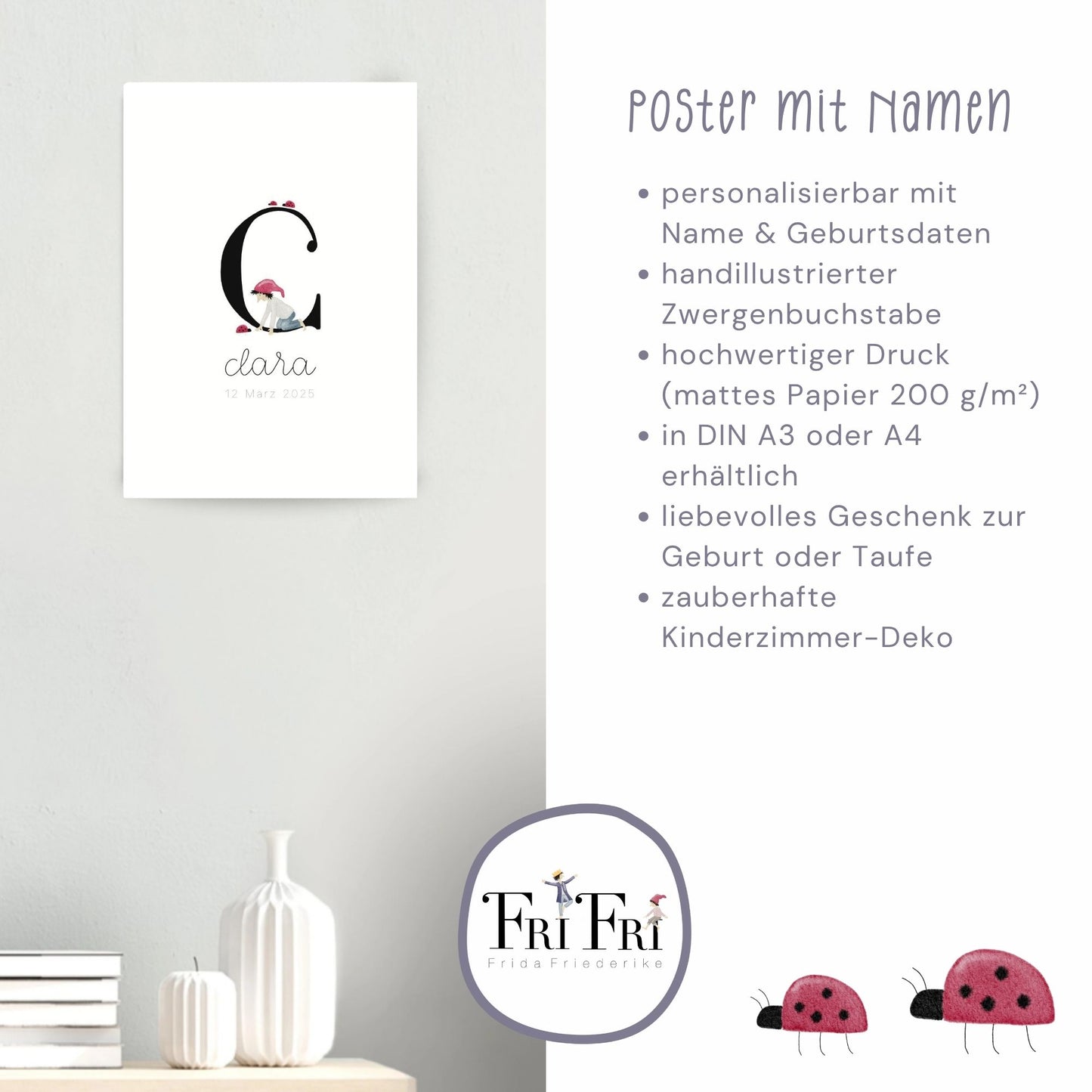 Geburtsposter mit Zwergenbuchstabe