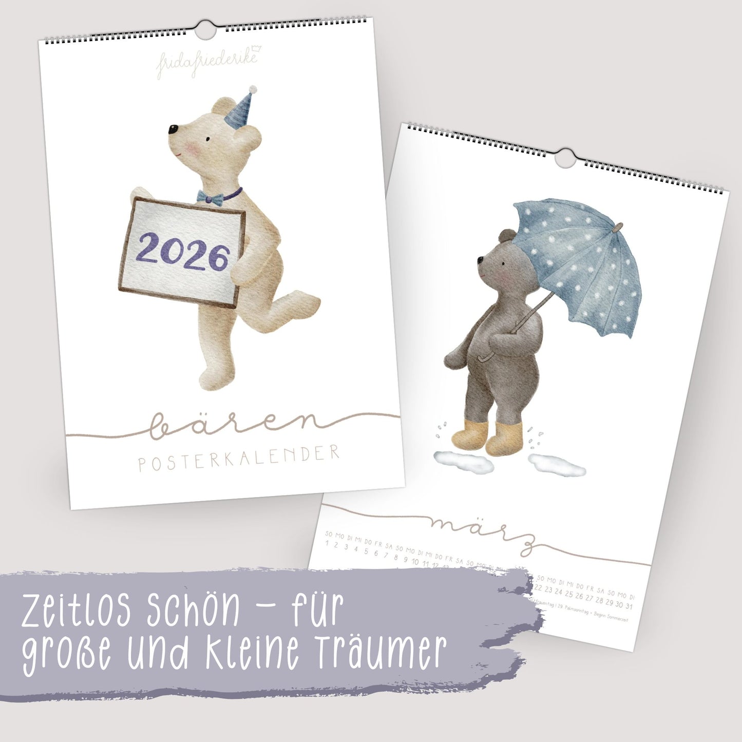 Bären Posterkalender 2026 A4/A3 | Humorvoller Wandkalender | Handillustriert | Geschenkidee | Nachhaltig | Wiederverwendbar