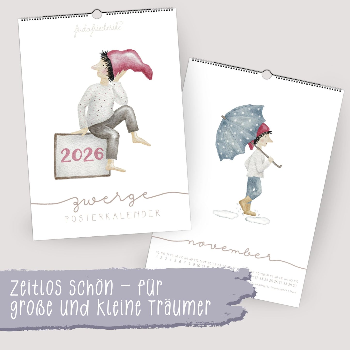 Posterkalender 2026 Zwerge – Handillustrierter Wandkalender A3/A4 | Magischer Kalender & Geschenkidee für Familie, Kinderzimmer und Küche