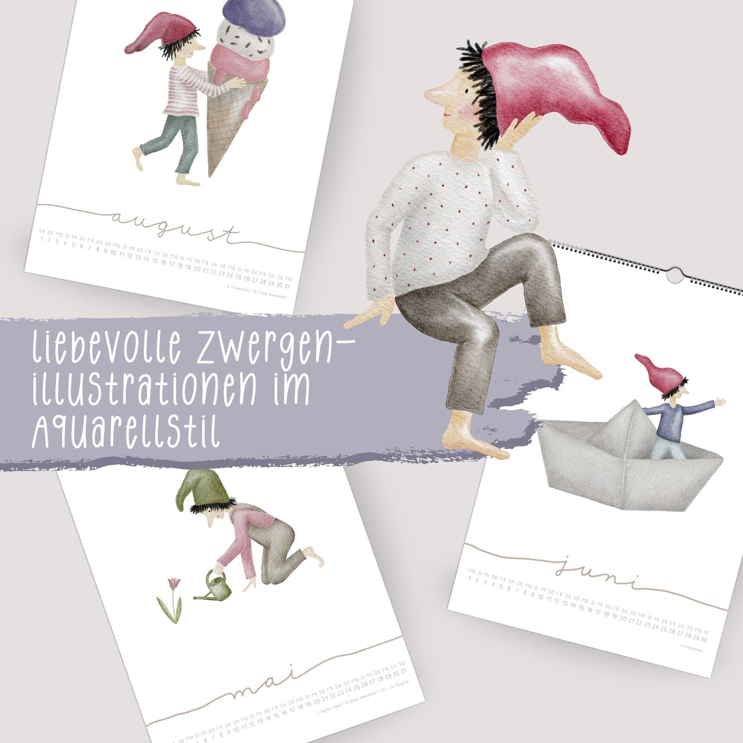 Posterkalender 2026 Zwerge – Handillustrierter Wandkalender A3/A4 | Magischer Kalender & Geschenkidee für Familie, Kinderzimmer und Küche