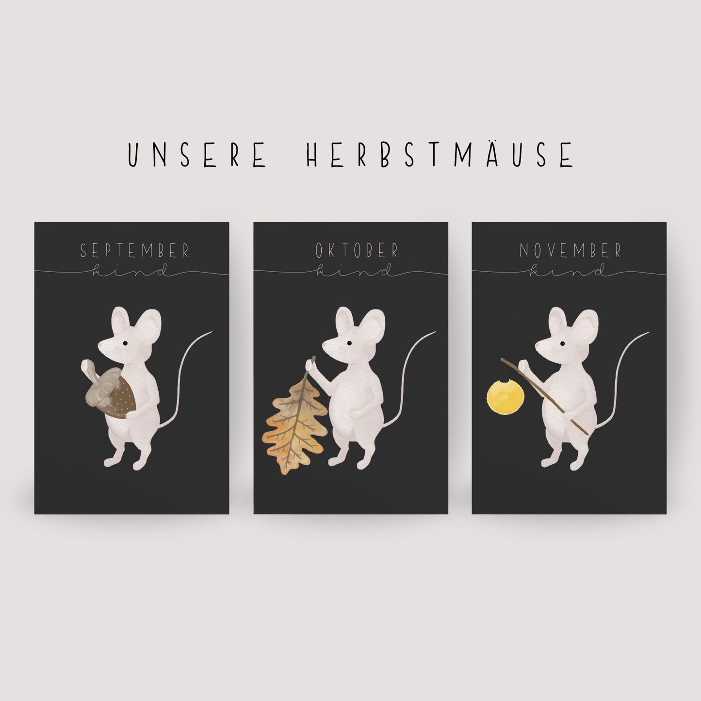 Postkarte kleine Maus "September Kind"