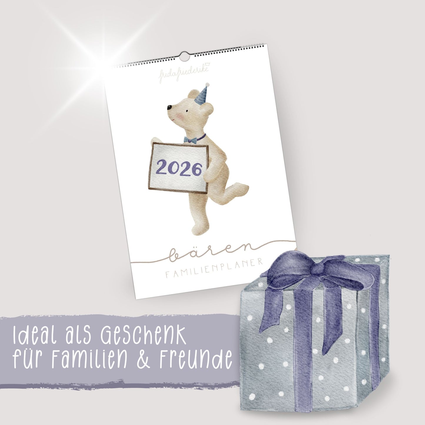 Lustiger Bären Familienplaner 2026 -  Wandkalender für die ganze Familie mit 3 Spalten, Geschenkidee