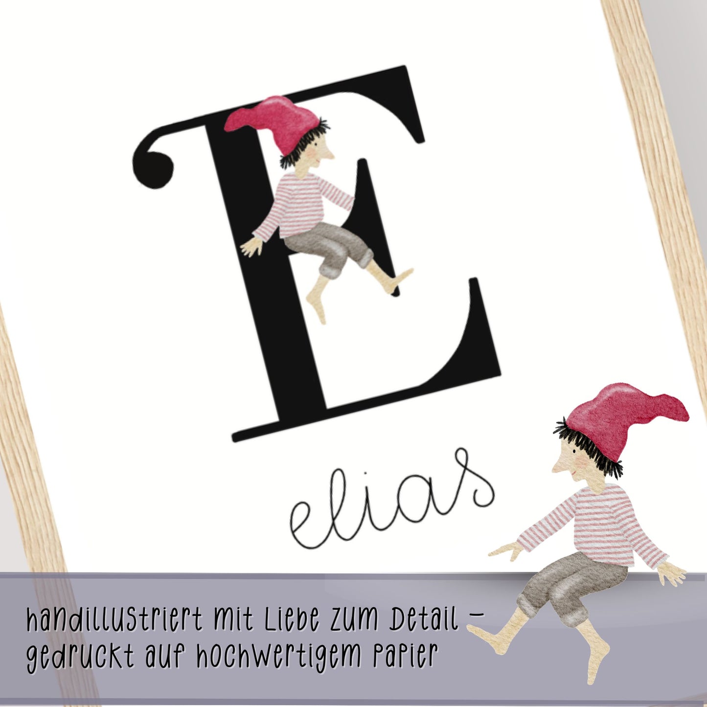 gerahmtes Geburtsposter mit Zwergenbuchstabe (personalisierbar)