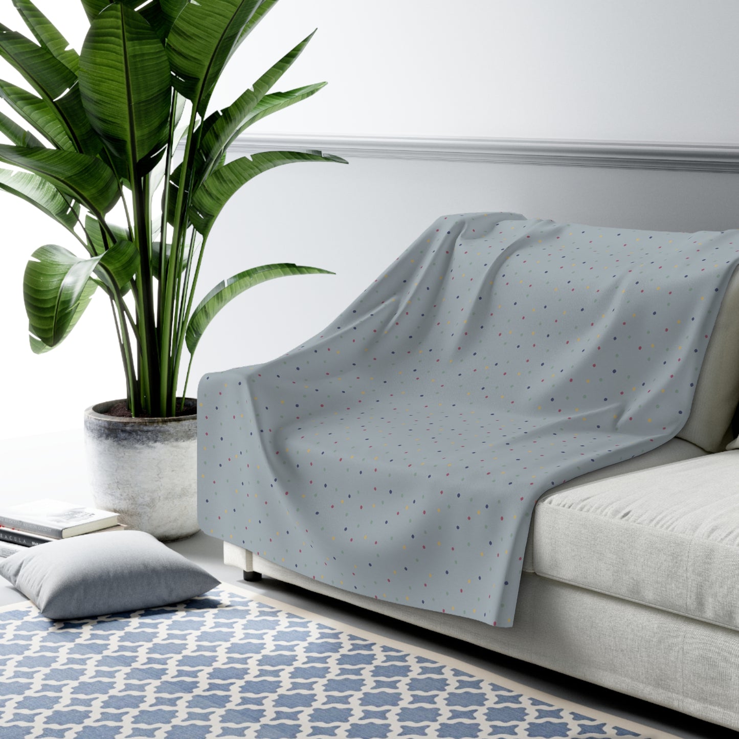 Sherpa-Kuscheldecke "Punktetraum mit tanzenden Zwergen"