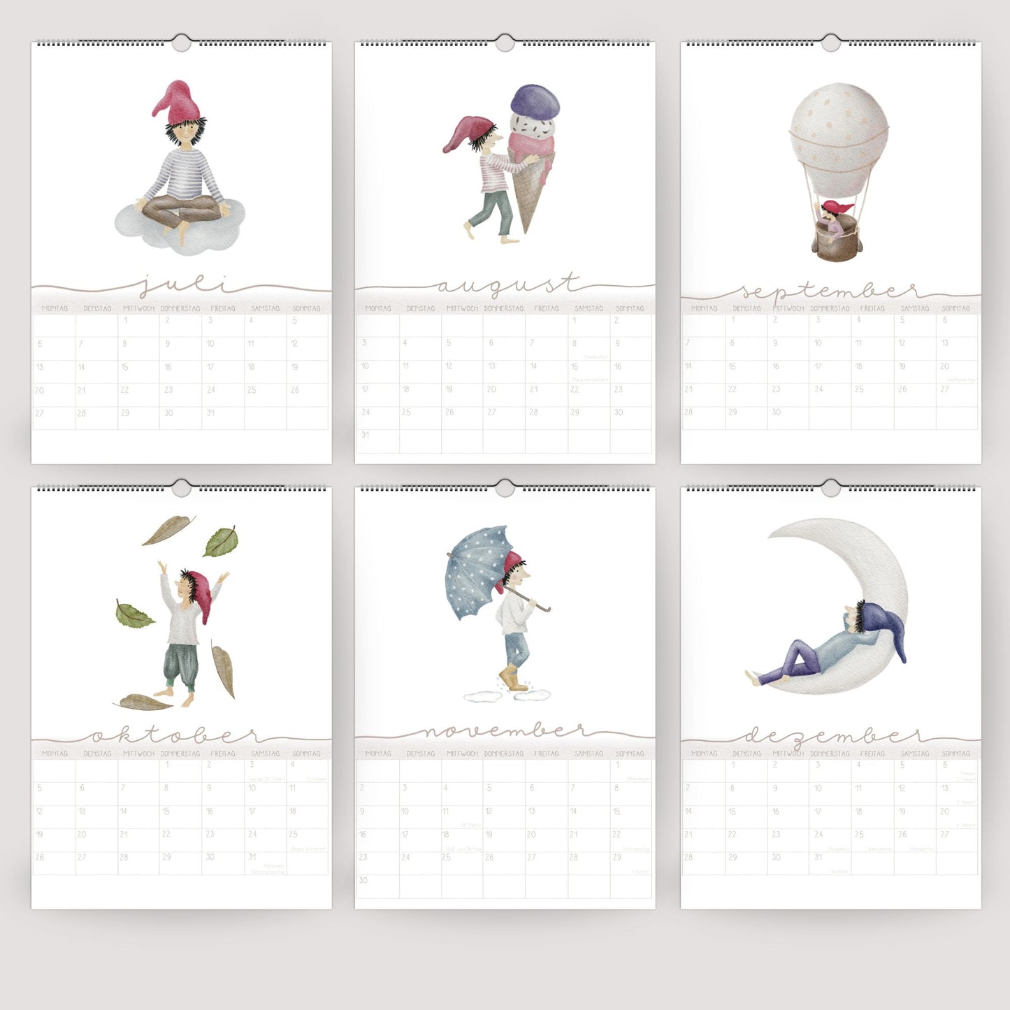 Wandplaner 2026 "Zwerge" A3/A4 – liebevoll illustrierter Kalender mit Zwergenmotiven | märchenhaftes Design | Weihnachtsgeschenk 2026
