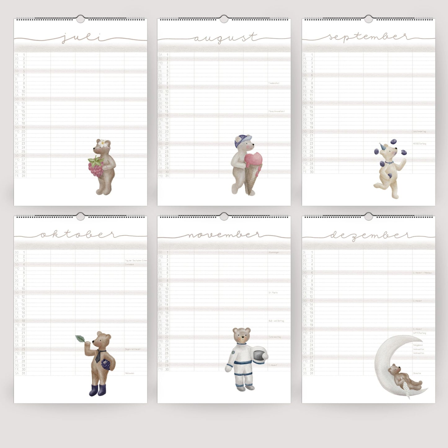 Lustiger Bären Familienplaner 2026 -  Wandkalender für die ganze Familie mit 5 Spalten, Geschenkidee