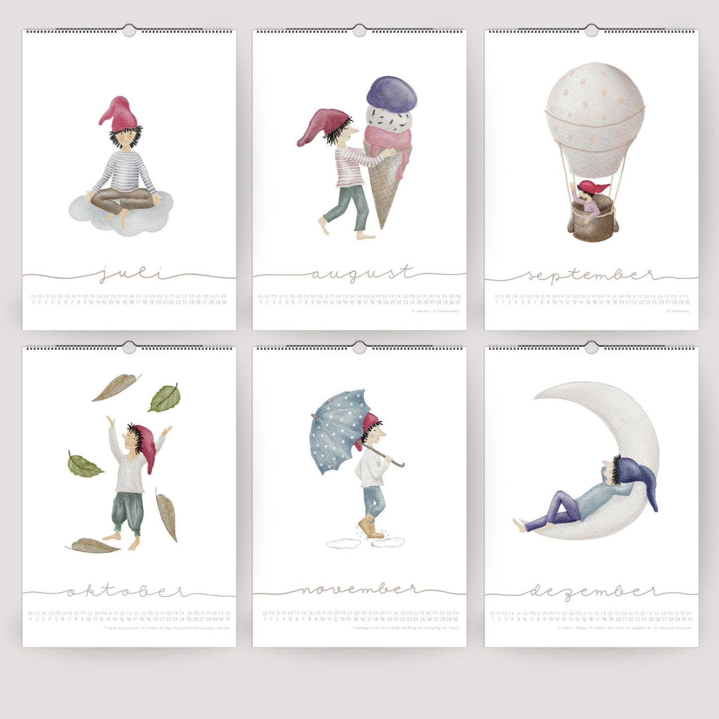 Posterkalender 2026 Zwerge – Handillustrierter Wandkalender A3/A4 | Magischer Kalender & Geschenkidee für Familie, Kinderzimmer und Küche