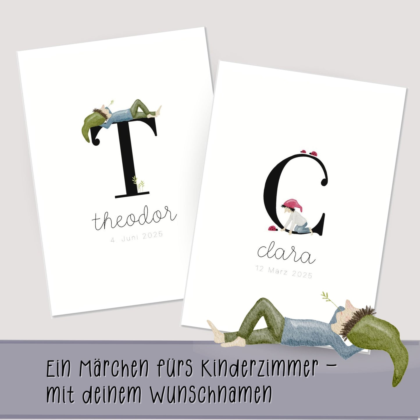 Geburtsposter mit Zwergenbuchstabe