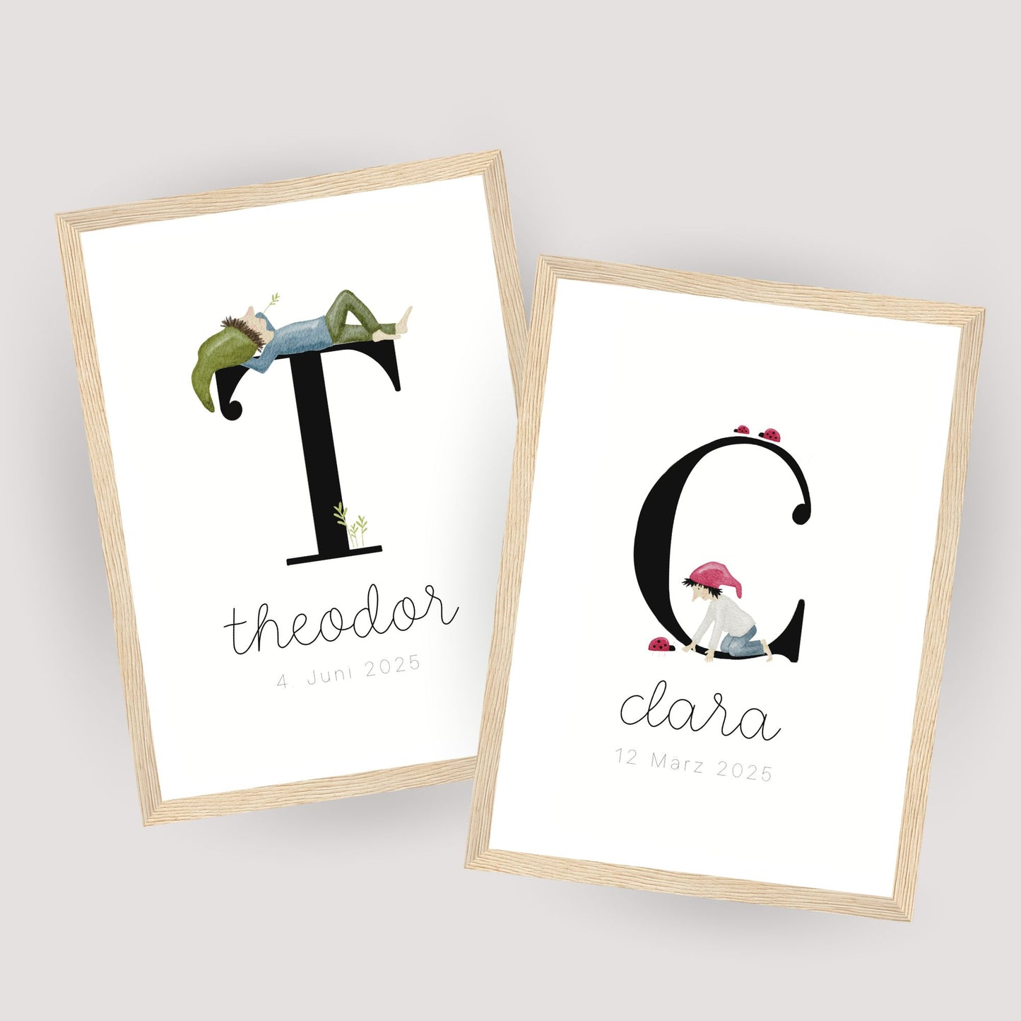 gerahmtes Geburtsposter mit Zwergenbuchstabe (personalisierbar)