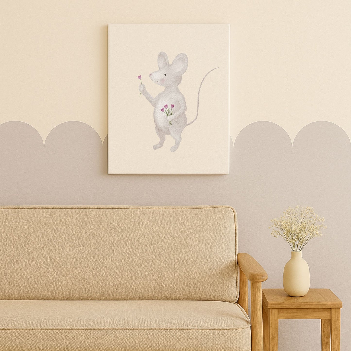 Leinwand "Maus mit Blumenstrauß"