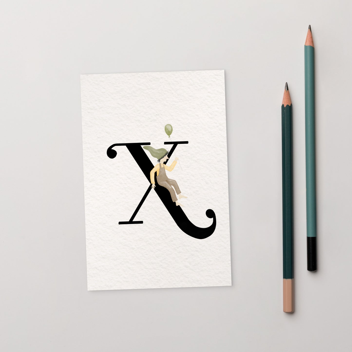 Buchstabenkarte "X" im Zwergendesign