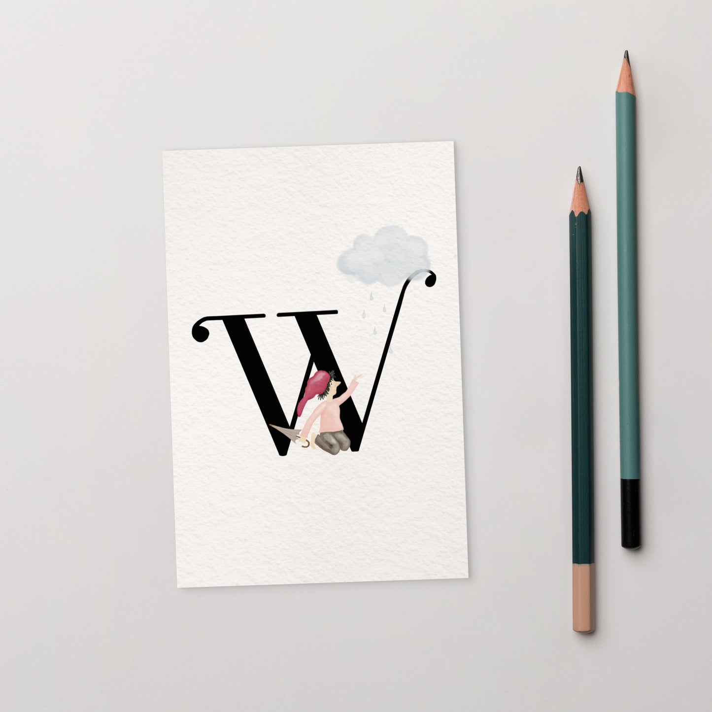 Buchstabenkarte "W" im Zwergendesign