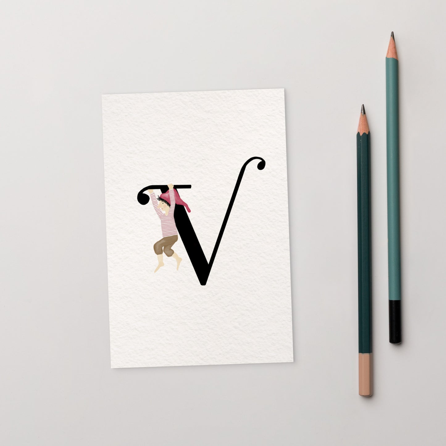 Buchstabenkarte "V" im Zwergendesign