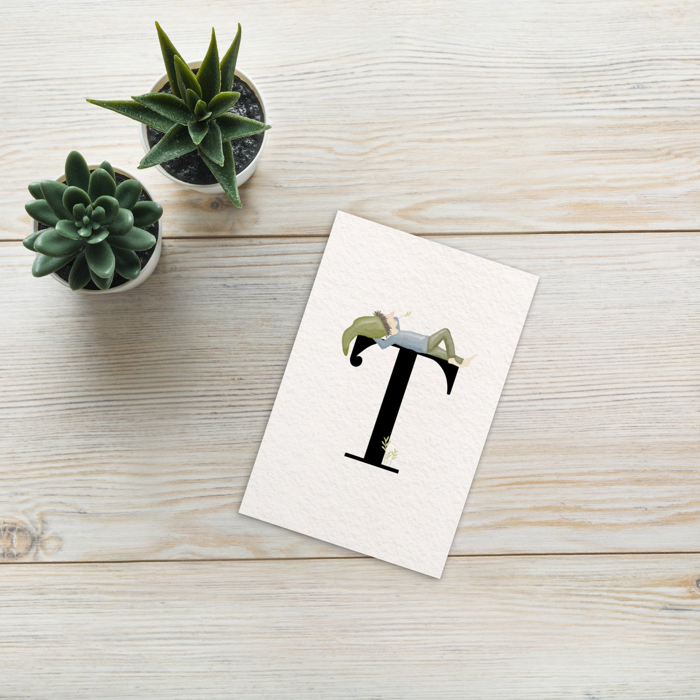 Buchstabenkarte "T" im Zwergendesign