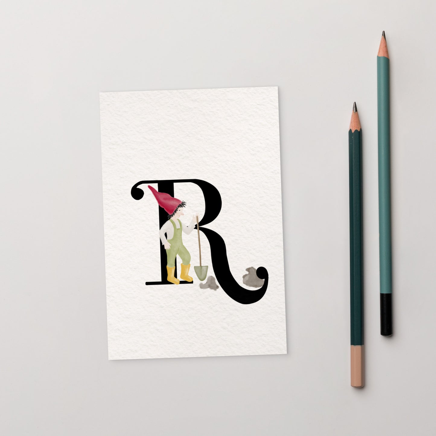 Buchstabenkarte "R" im Zwergendesign