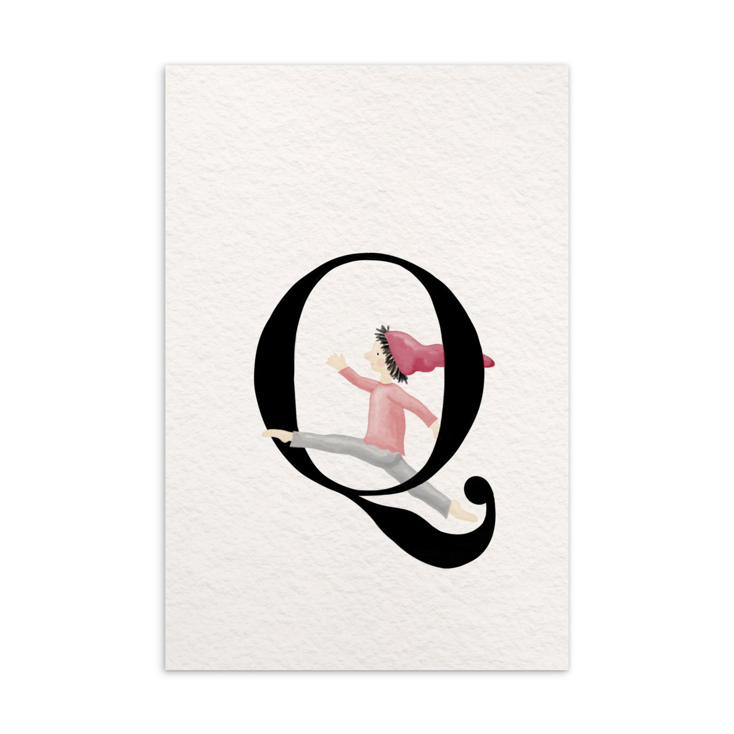 Buchstabenkarte "Q" im Zwergendesign