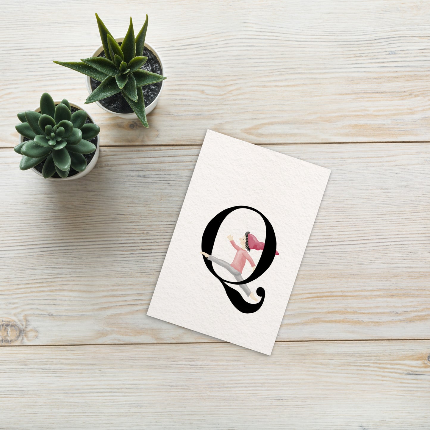 Buchstabenkarte "Q" im Zwergendesign