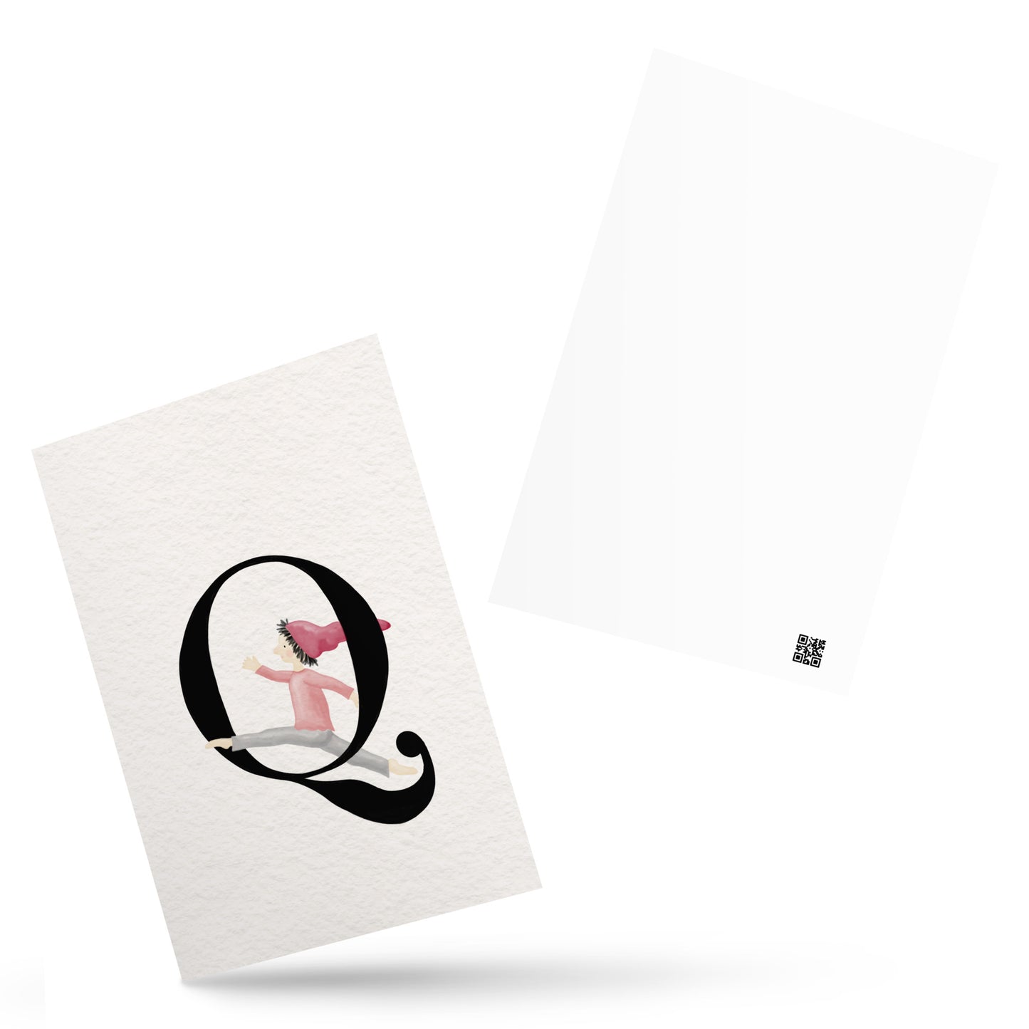Buchstabenkarte "Q" im Zwergendesign
