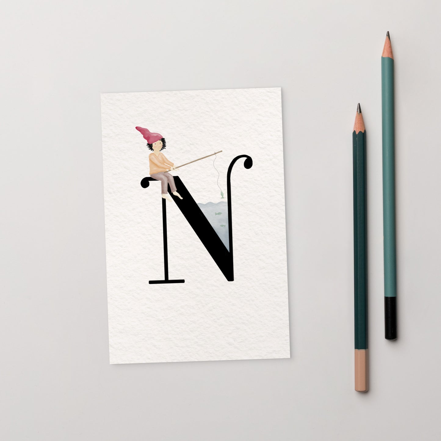 Buchstabenkarte "N" im Zwergendesign