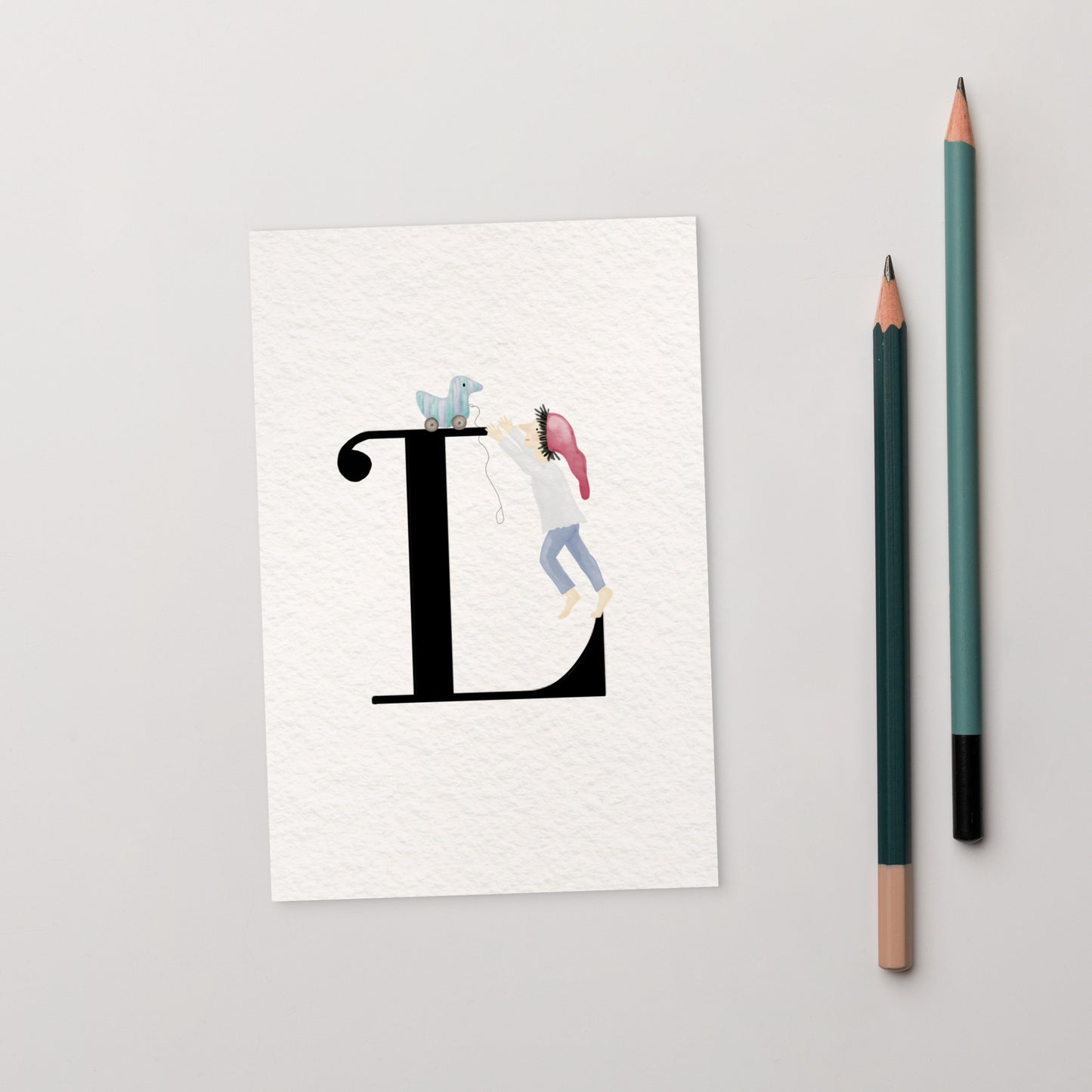 Buchstabenkarte "L" im Zwergendesign
