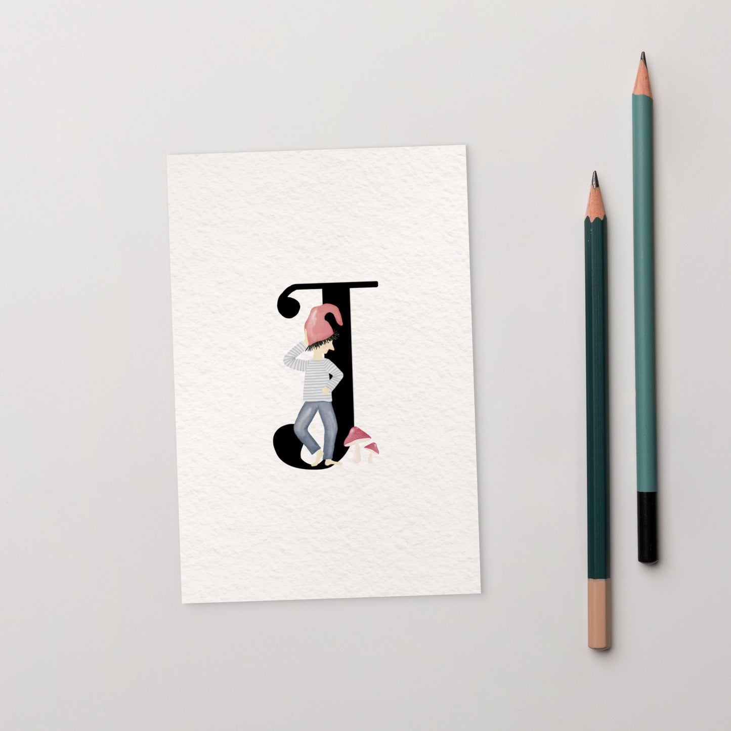 Buchstabenkarte "J" im Zwergendesign