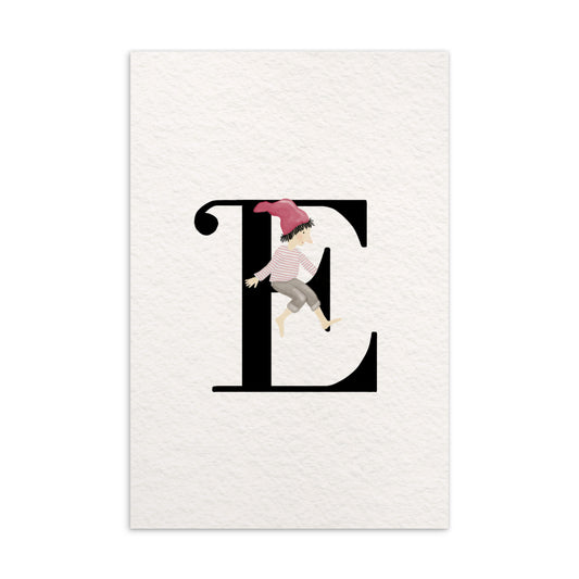 Buchstabenkarte "E" im Zwergendesign