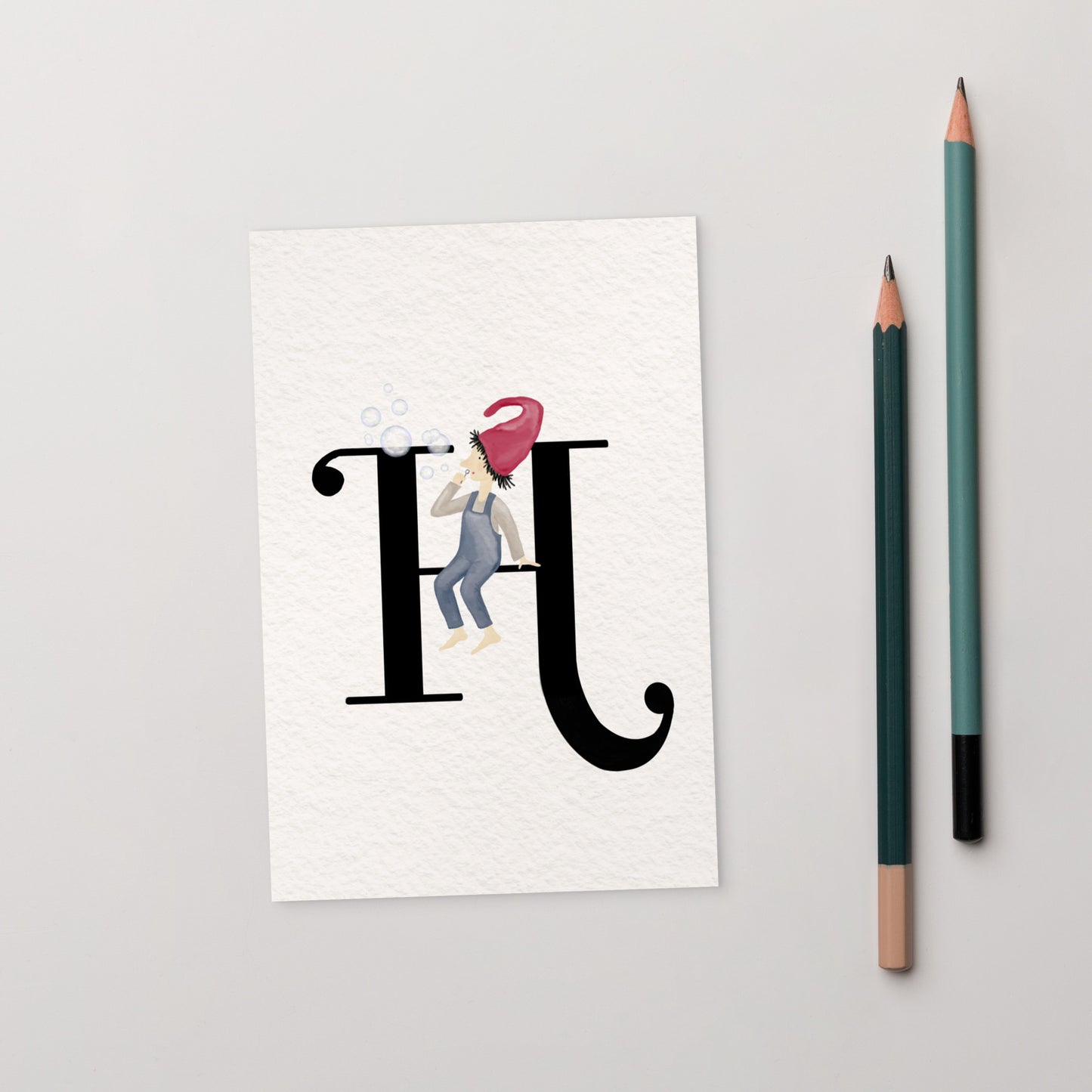Buchstabenkarte "H" im Zwergendesign