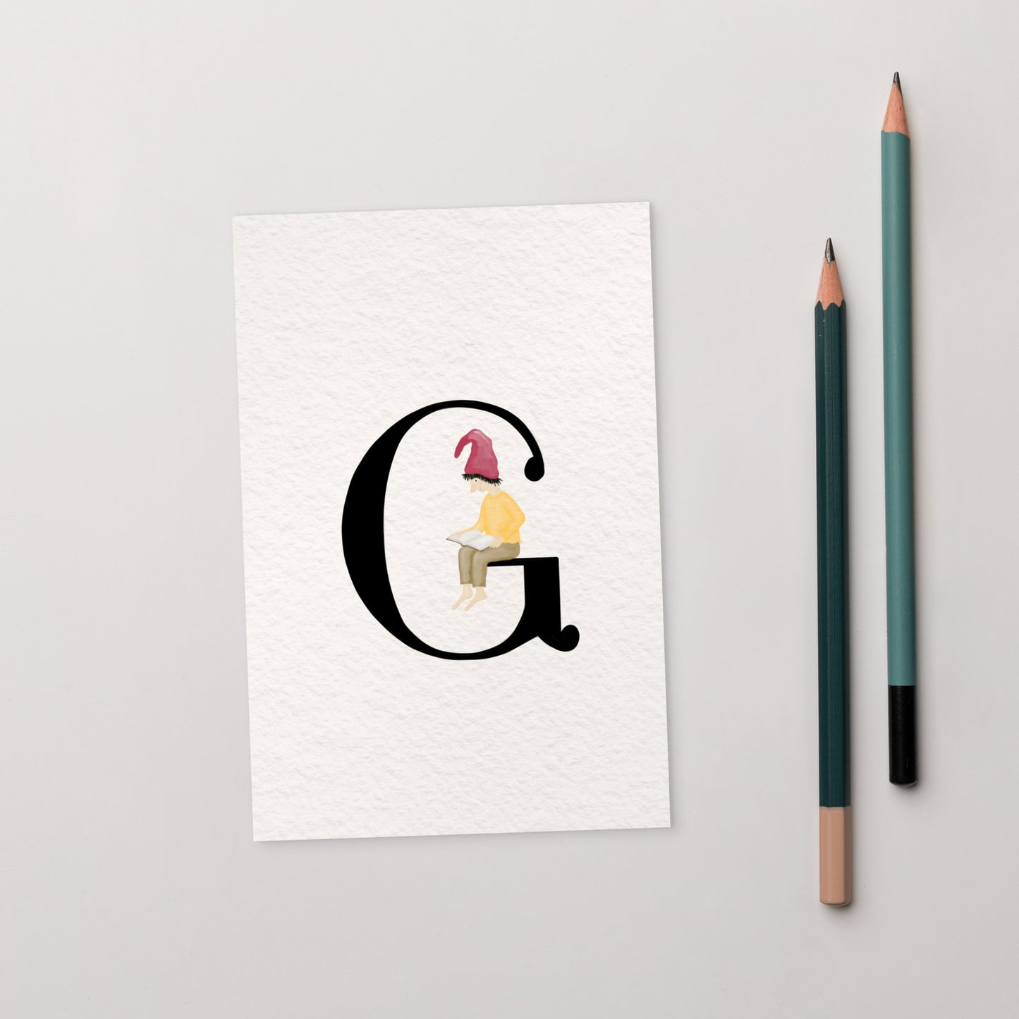 Buchstabenkarte "G" im Zwergendesign