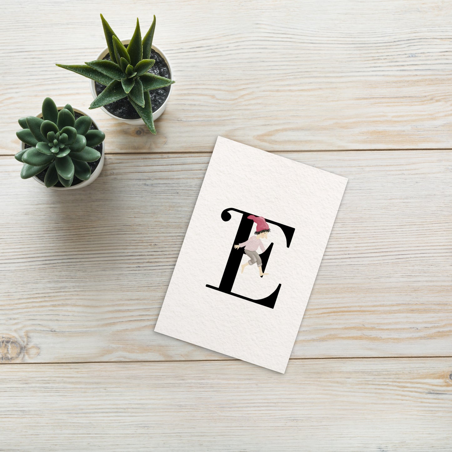 Buchstabenkarte "E" im Zwergendesign
