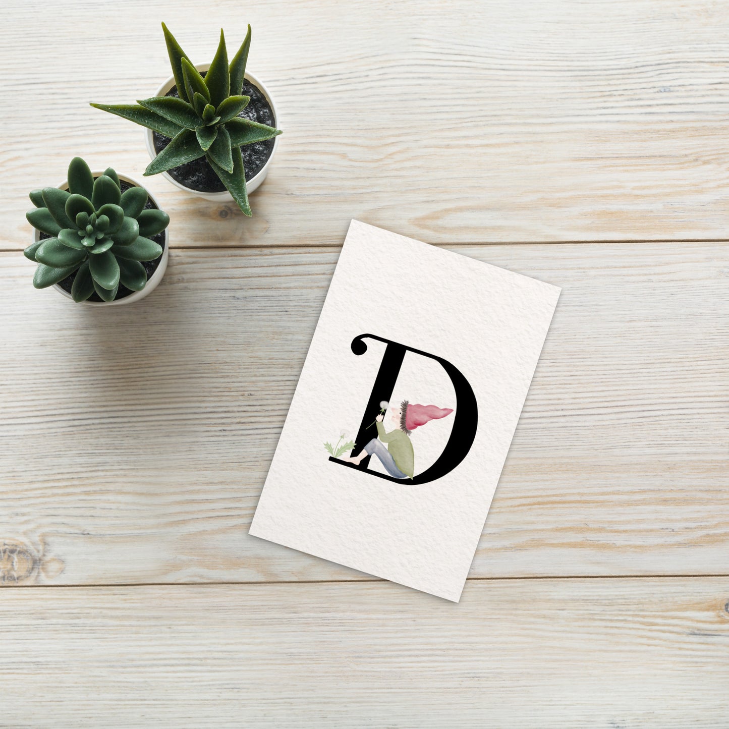 Buchstabenkarte "D" im Zwergendesign